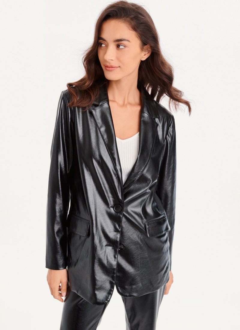 Women's Dkny Oversized Patent Leather Blazer Black | C8971164