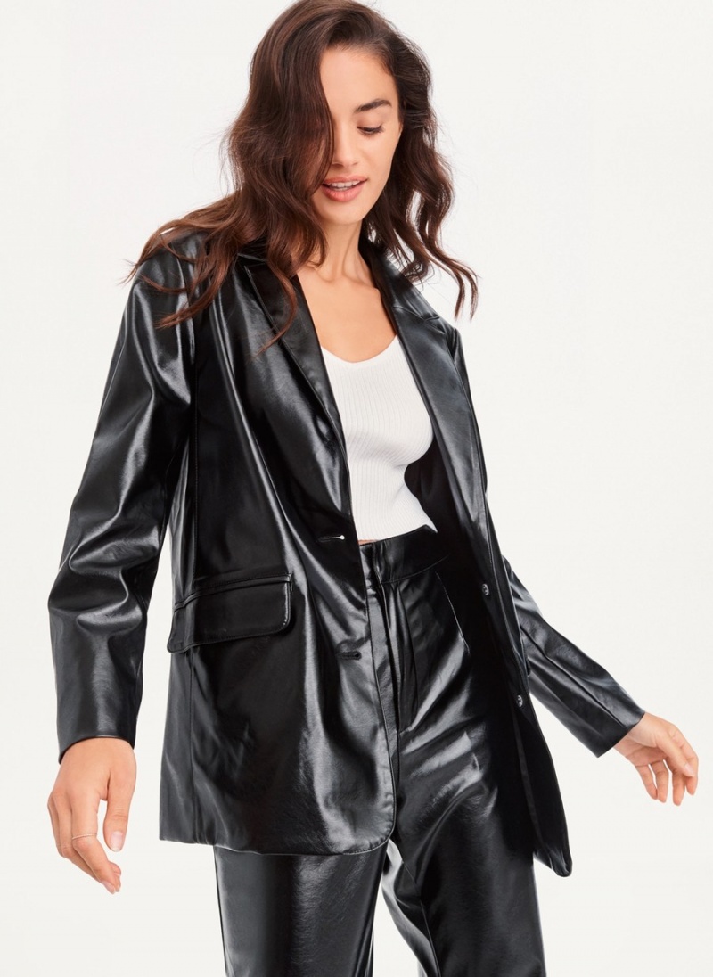 Women's Dkny Oversized Patent Leather Blazer Black | C8971164