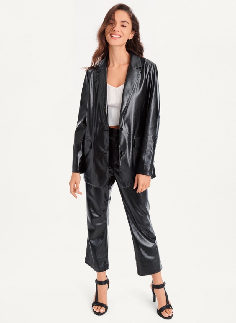 Women\'s Dkny Oversized Patent Leather Blazer Black | C8971164