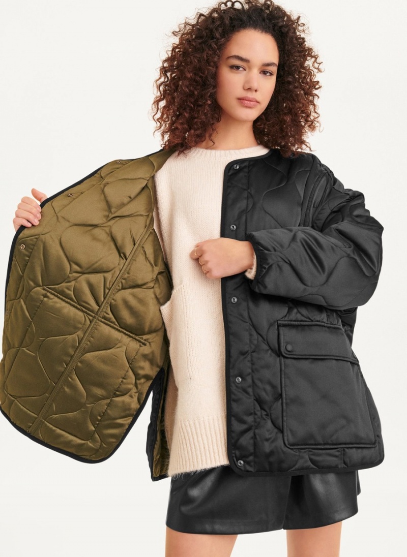 Women's Dkny Oversized Satin Quilted Box Jackets Black | G1729959