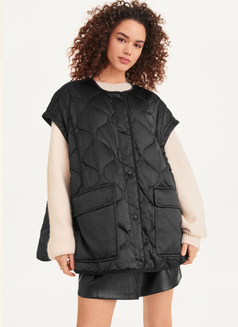 Women's Dkny Oversized Satin Quilted Box Jackets Black | G1729959