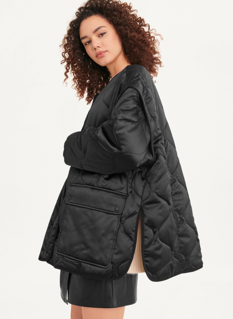 Women's Dkny Oversized Satin Quilted Box Jackets Black | G1729959