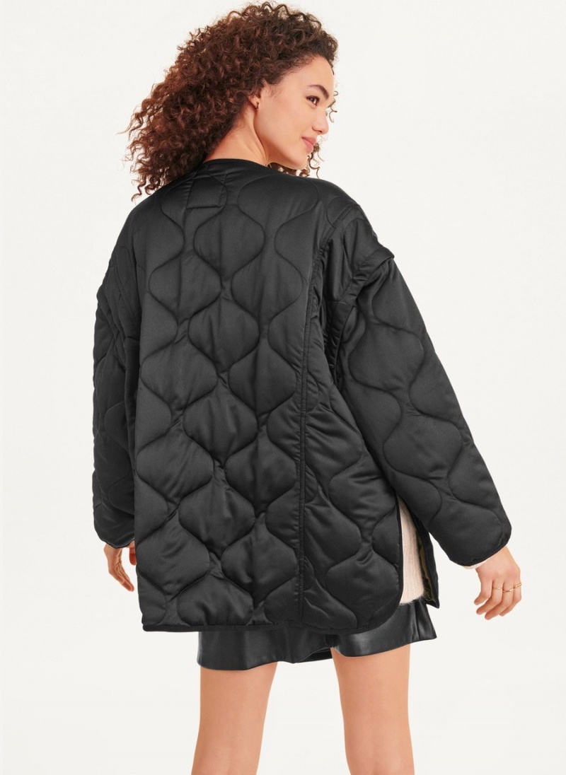 Women's Dkny Oversized Satin Quilted Box Jackets Black | G1729959