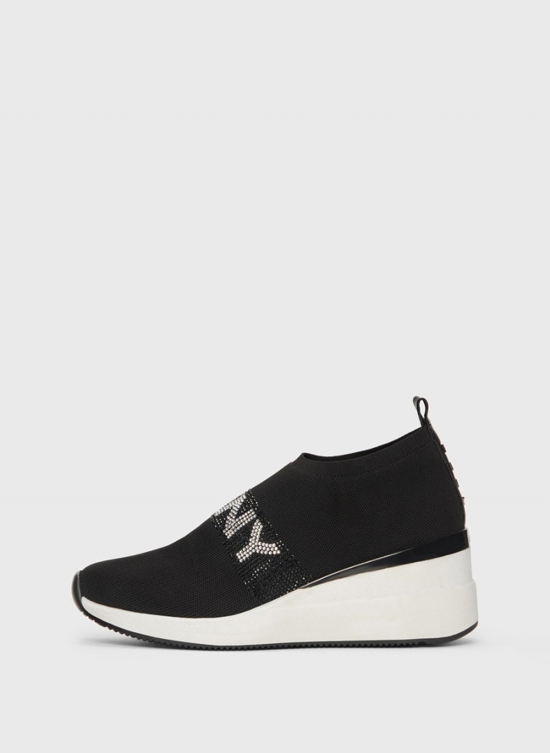 Women\'s Dkny Parks Rhinestone Wedge Sneakers Black | F1918790