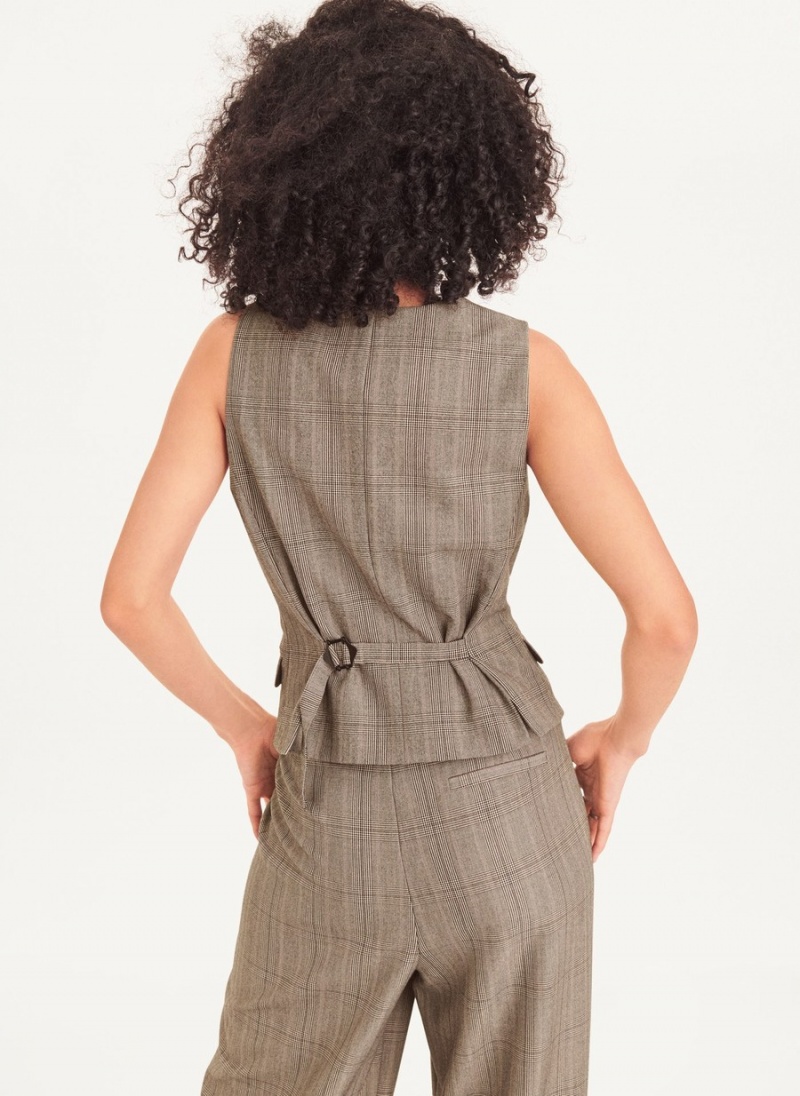 Women's Dkny Plaid 7 Button Vest Grey | S4578801