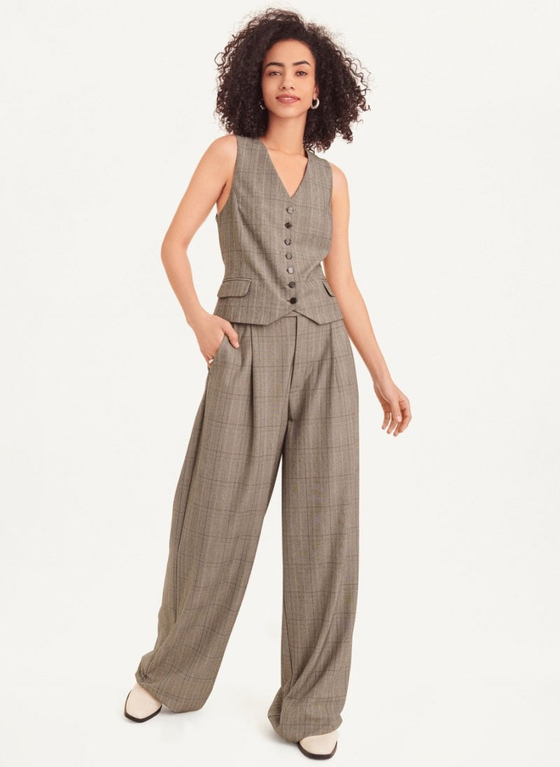 Women\'s Dkny Plaid 7 Button Vest Grey | S4578801
