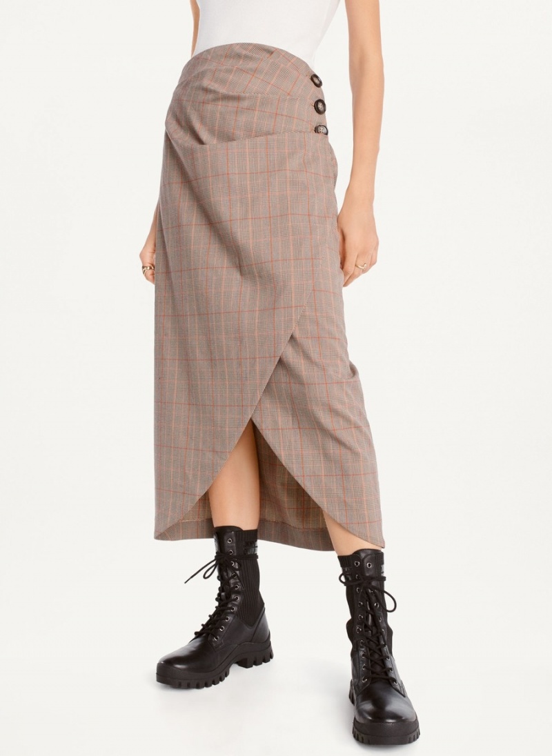 Women's Dkny Plaid Midi Skirts Beige | J4888567