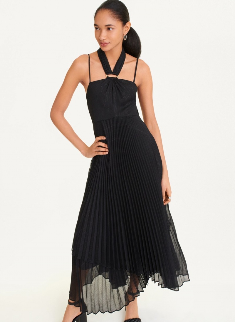 Women's Dkny Pleated Halter With Lurex Dress Black | M0084877
