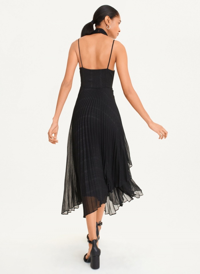 Women's Dkny Pleated Halter With Lurex Dress Black | M0084877