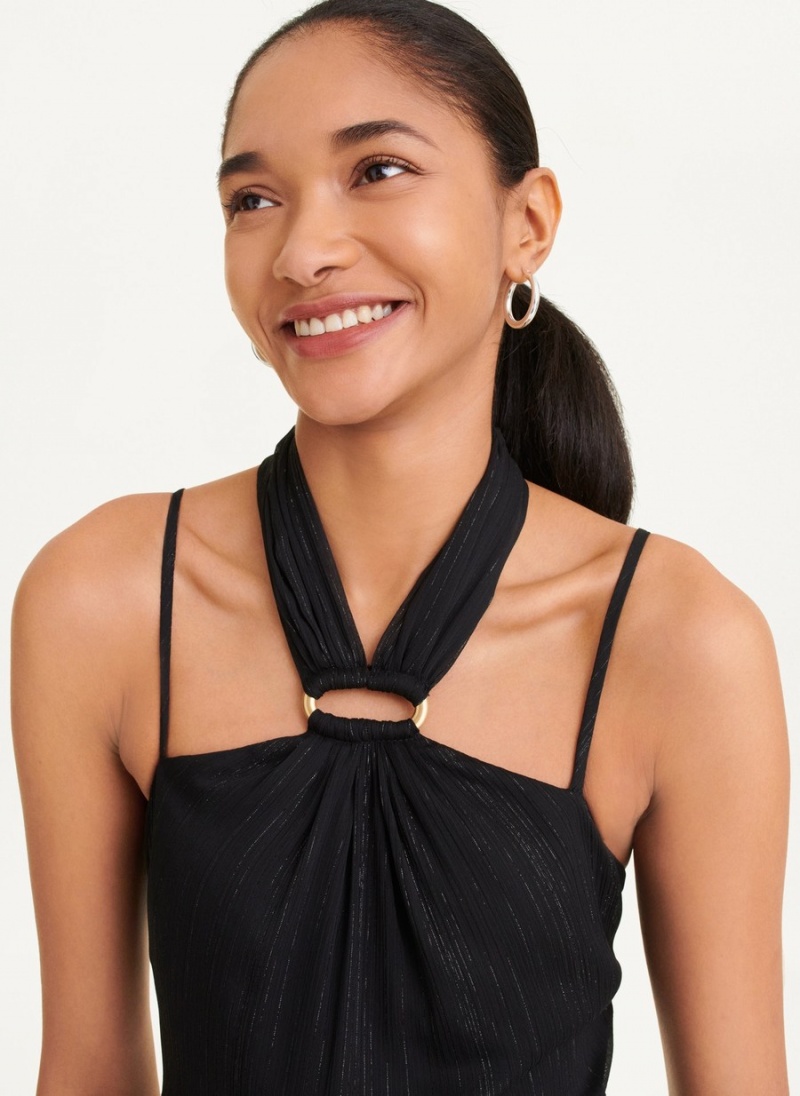 Women's Dkny Pleated Halter With Lurex Dress Black | M0084877
