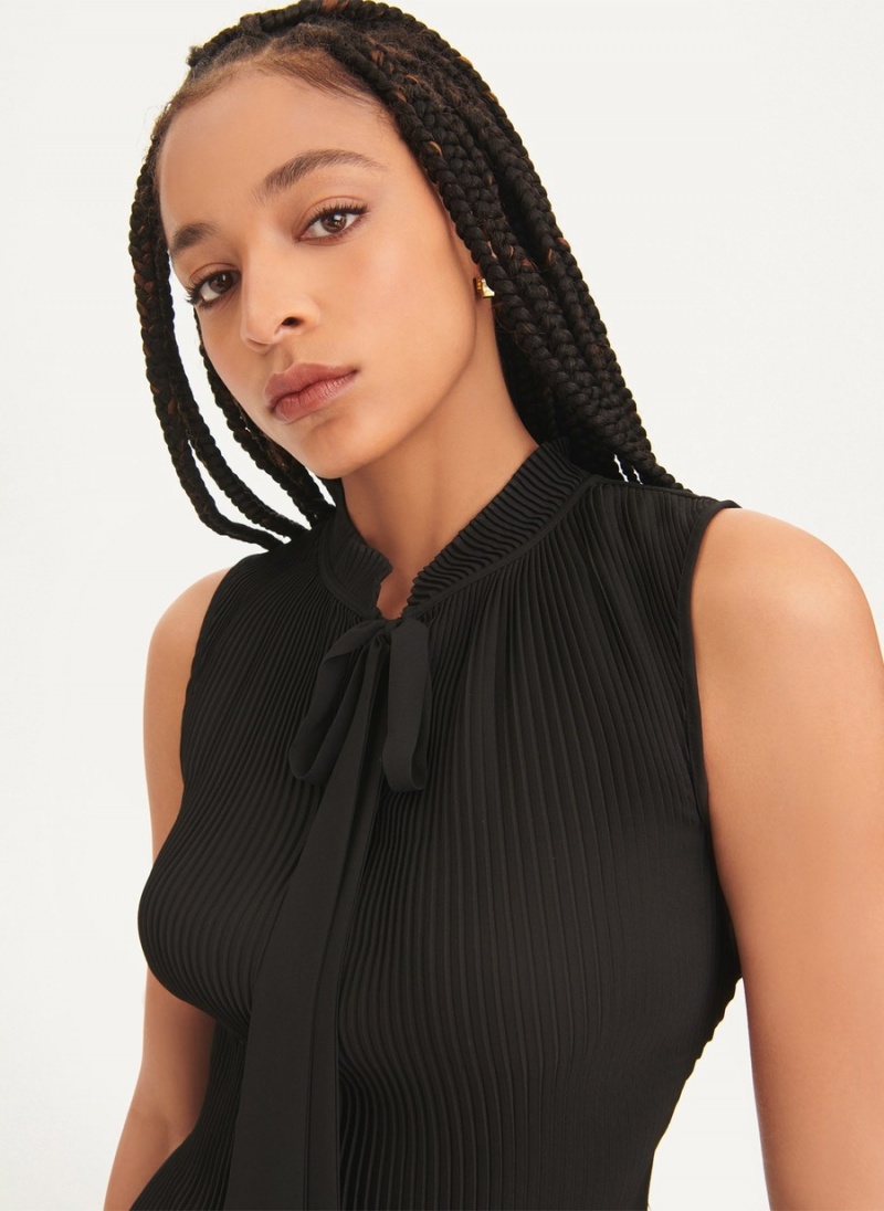 Women's Dkny Pleated Tie Neck Blouse Black | H1686341