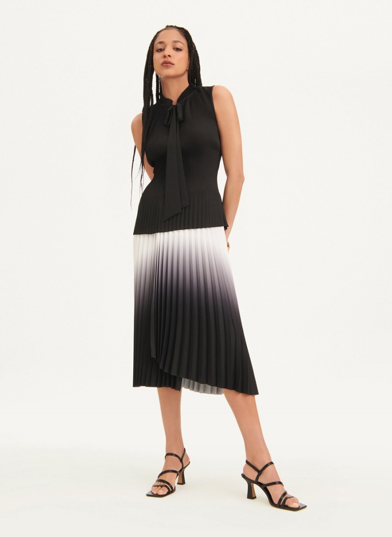 Women\'s Dkny Pleated Tie Neck Blouse Black | H1686341