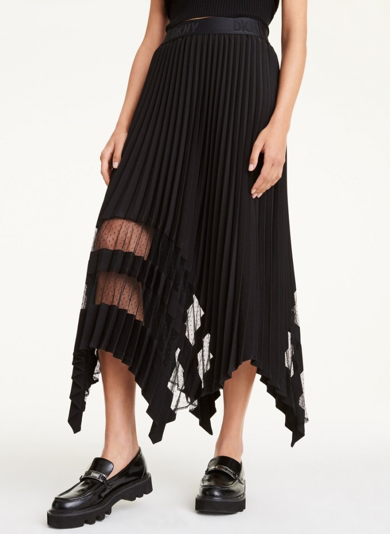 Women's Dkny Pleated Transparent Skirts Black | H8813807