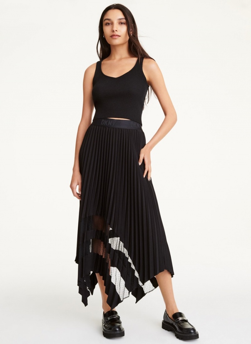 Women\'s Dkny Pleated Transparent Skirts Black | H8813807