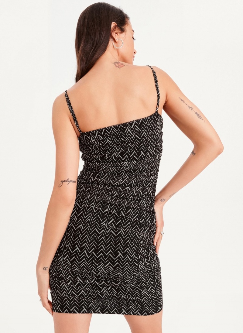 Women's Dkny Printed Cami Ruched Midi Dress Black | U2350682