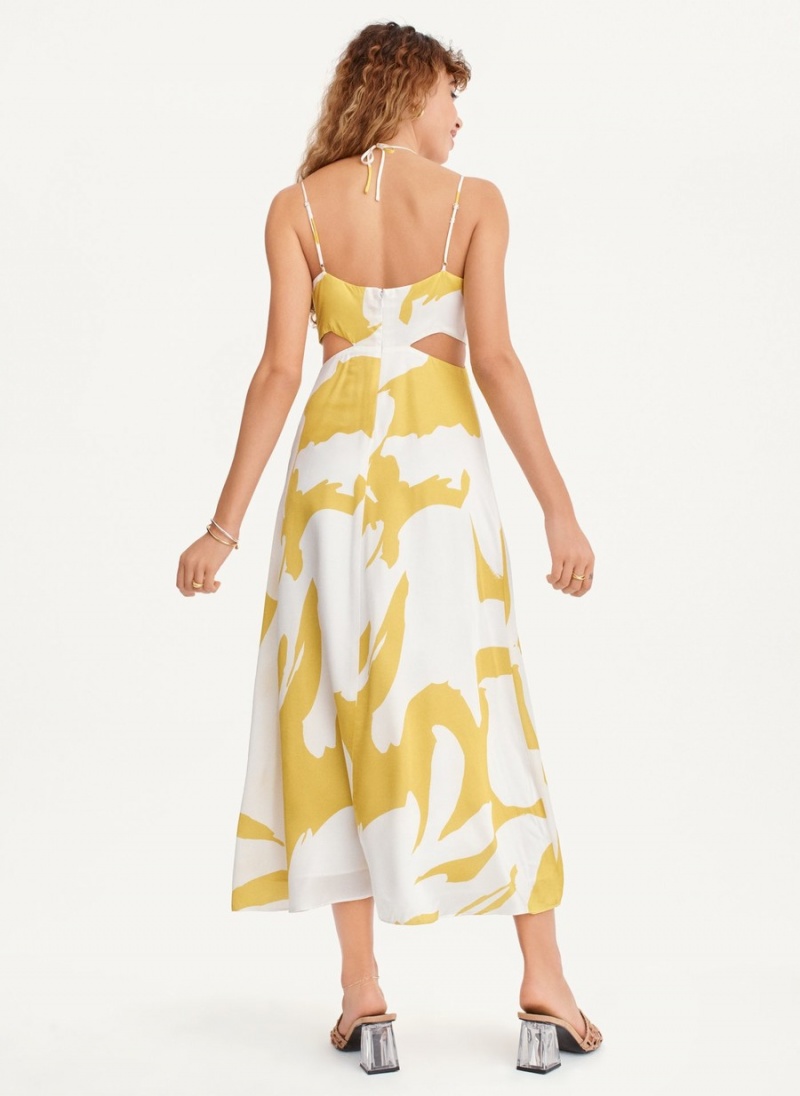 Women's Dkny Printed Cut Out Halter Dress Yellow | J1773871