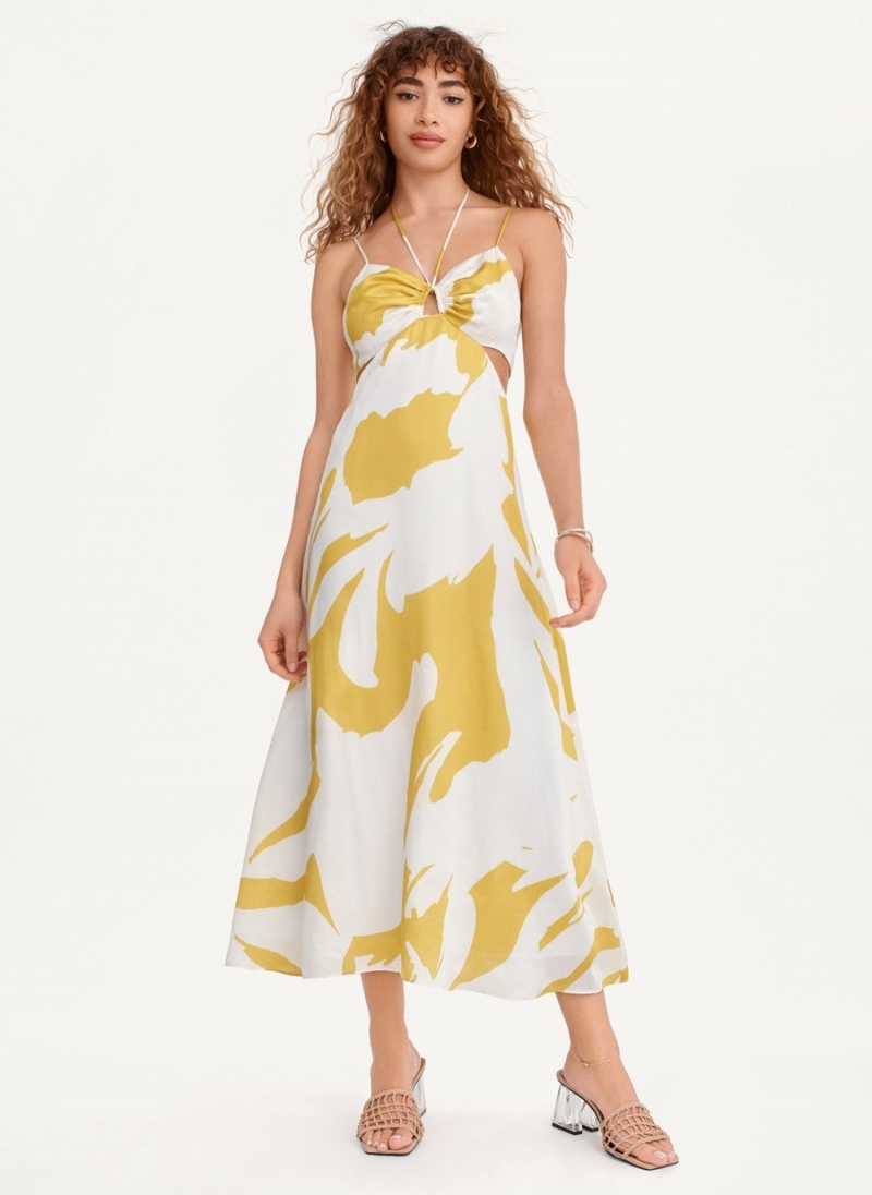 Women\'s Dkny Printed Cut Out Halter Dress Yellow | J1773871