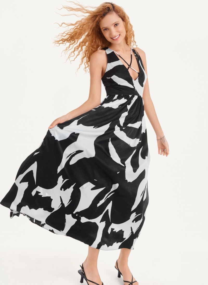 Women's Dkny Printed Maxi Dress Black | C3055396