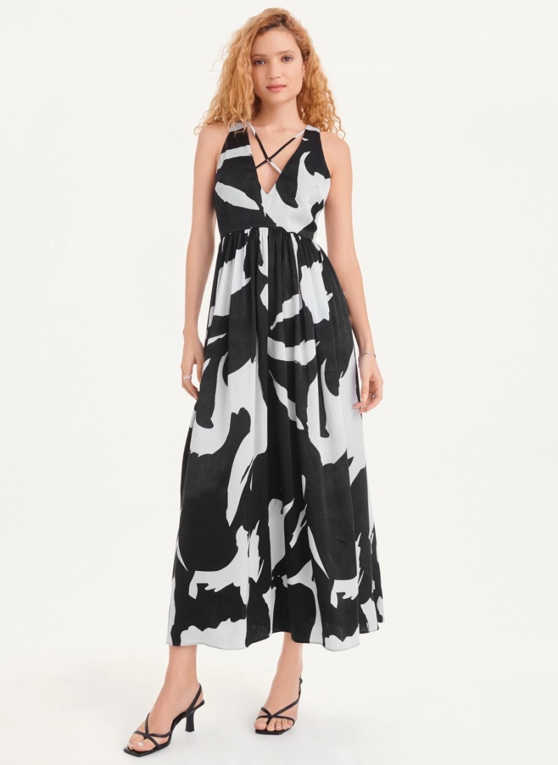 Women\'s Dkny Printed Maxi Dress Black | C3055396