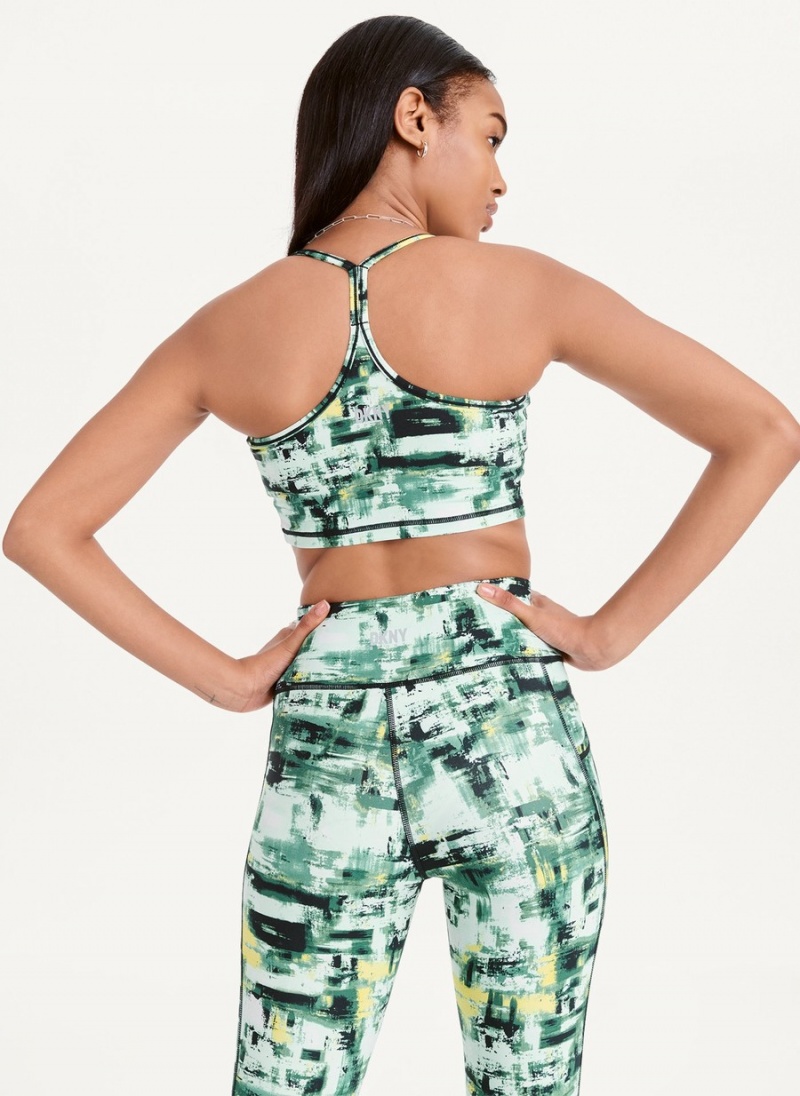 Women's Dkny Printed Racerback Sports Bra Green | Y5763736