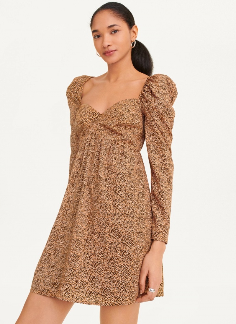 Women's Dkny Printed V-Neck Dress Brown | T1413903