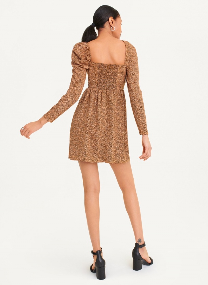 Women's Dkny Printed V-Neck Dress Brown | T1413903