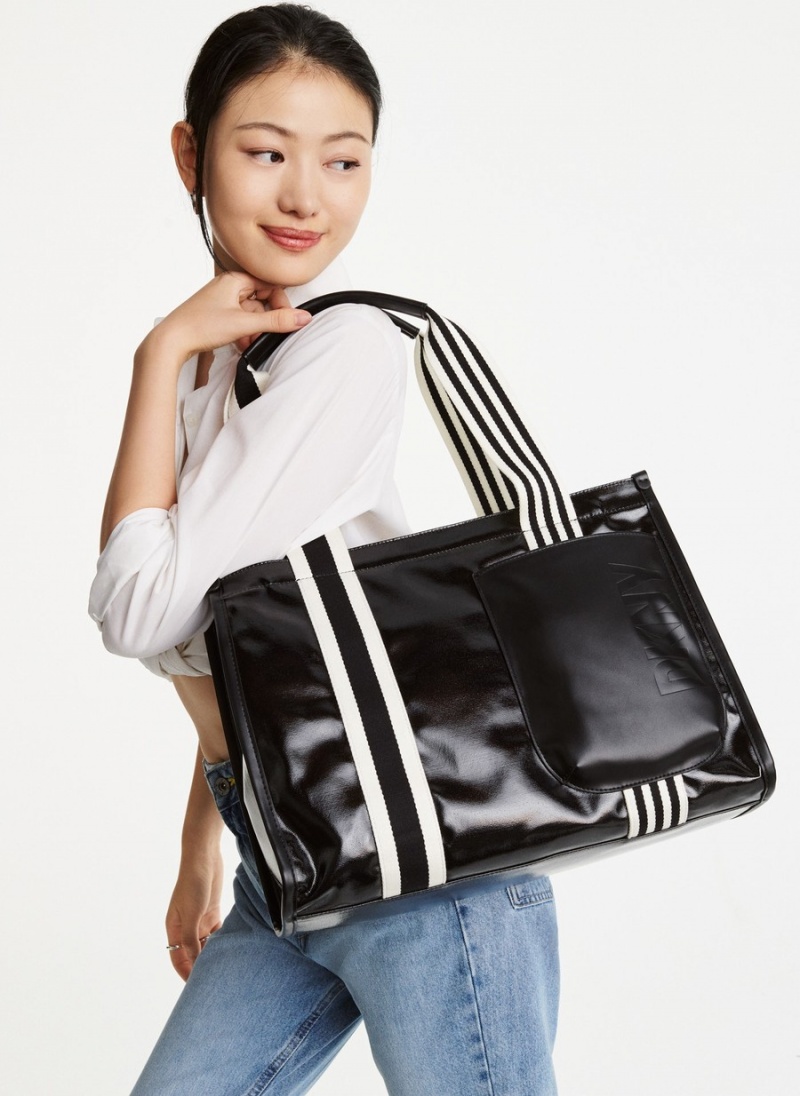 Women's Dkny Prospect Coated Canvas Large Tote Bags Black | I9567323