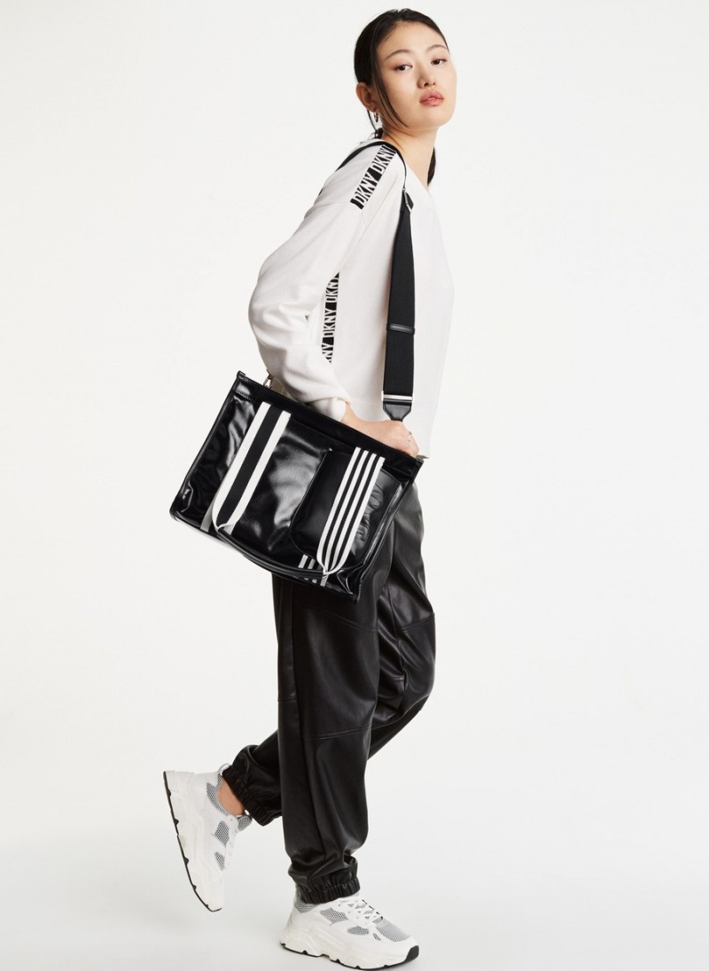 Women's Dkny Prospect Coated Canvas Medium Tote Bags Black | G6306223