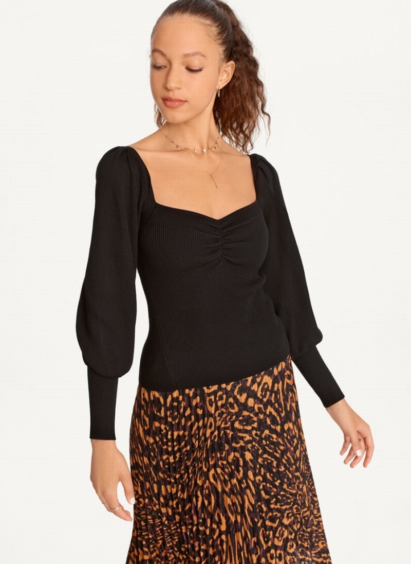 Women's Dkny Puff-Sleeve Sweatheart Blouse Black | S0381716