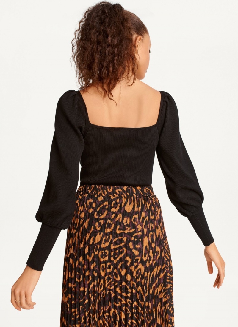 Women's Dkny Puff-Sleeve Sweatheart Blouse Black | S0381716