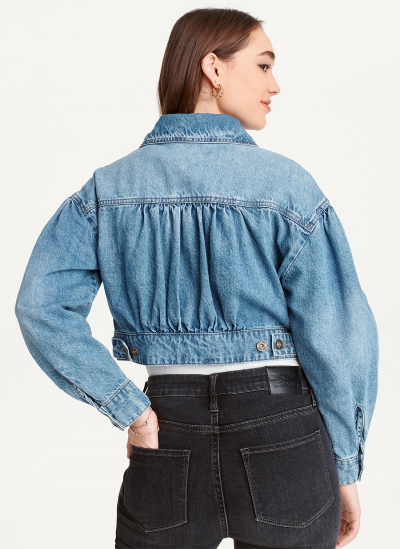 Women's Dkny Puff Sleeve Denim Jackets Blue | J0986398