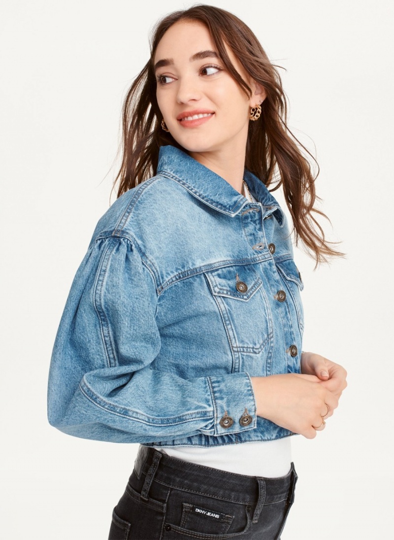 Women's Dkny Puff Sleeve Denim Jackets Blue | J0986398