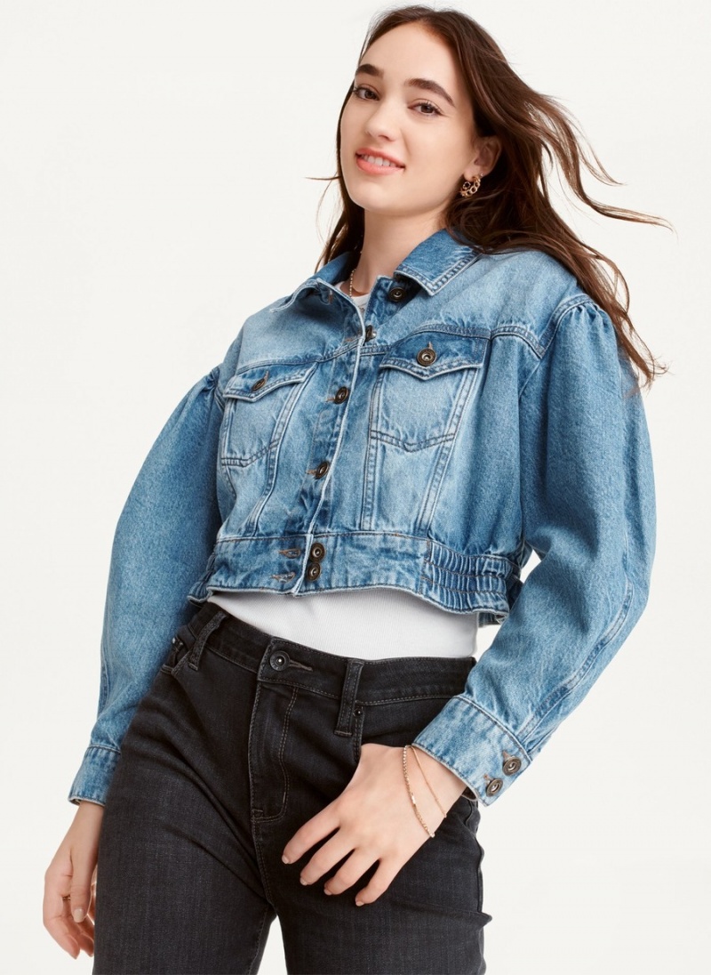 Women's Dkny Puff Sleeve Denim Jackets Blue | J0986398