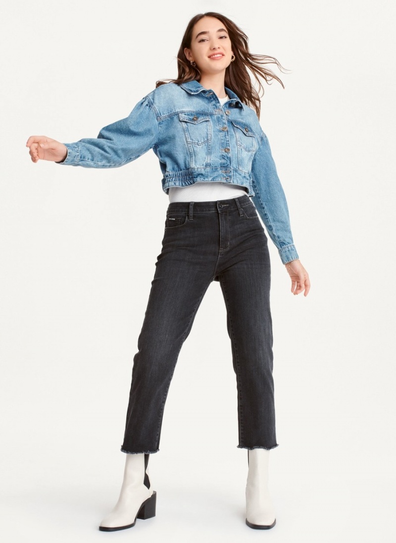 Women\'s Dkny Puff Sleeve Denim Jackets Blue | J0986398