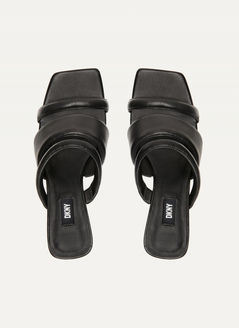 Women's Dkny Puffy Multi Strap Mules Black | B3771117