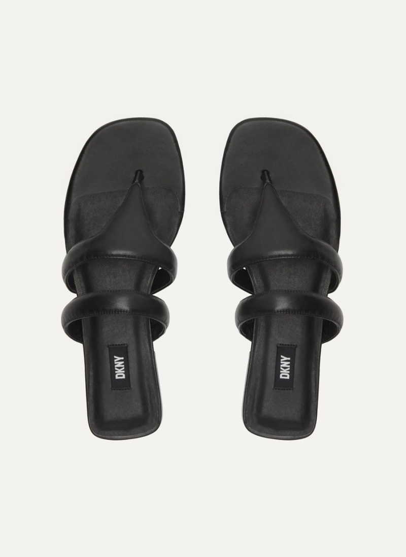 Women's Dkny Puffy Strap Thongs Slides Black | F0307040