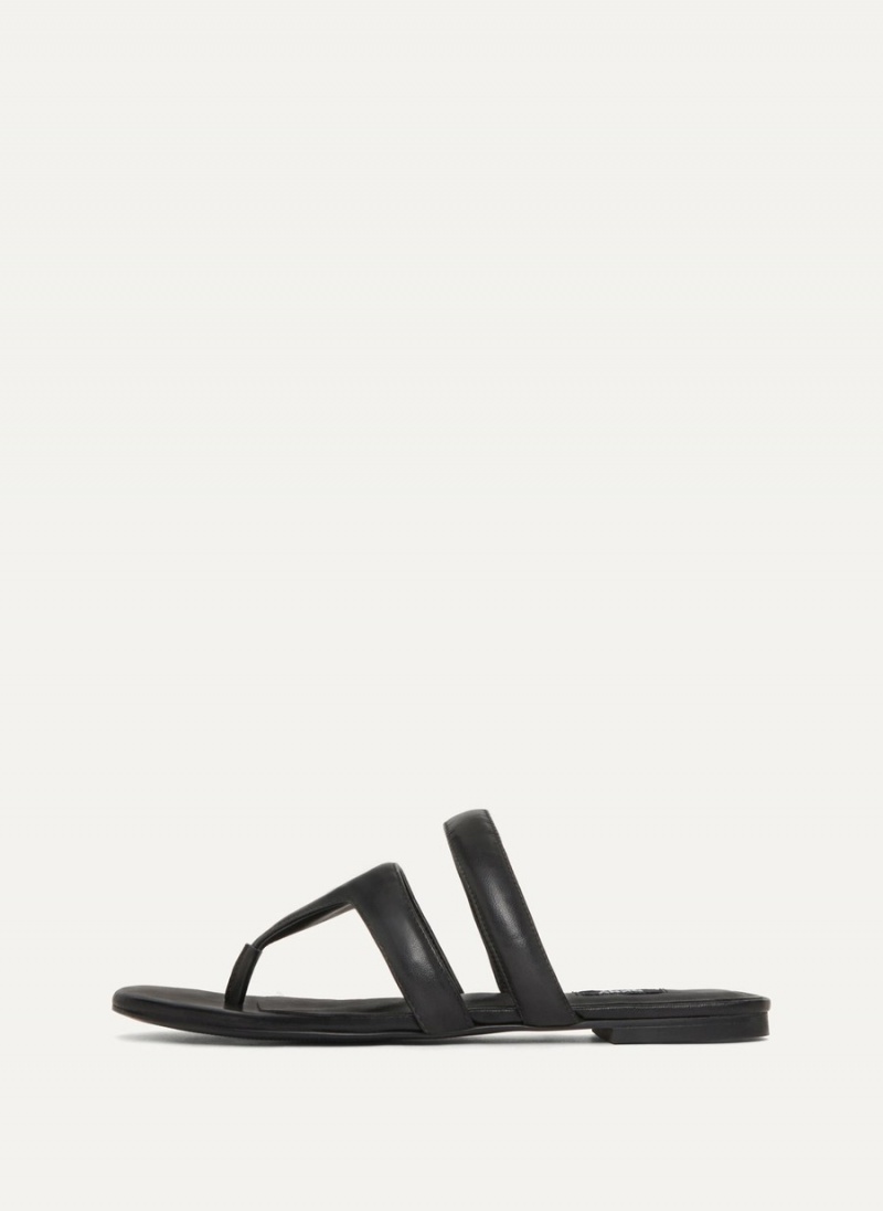 Women\'s Dkny Puffy Strap Thongs Slides Black | F0307040