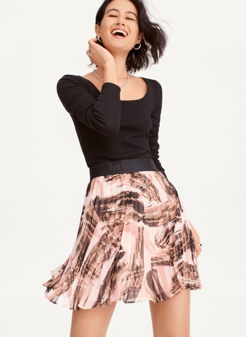 Women's Dkny Pull On Pleated Chiffon Mini Skirts Black | R0062387