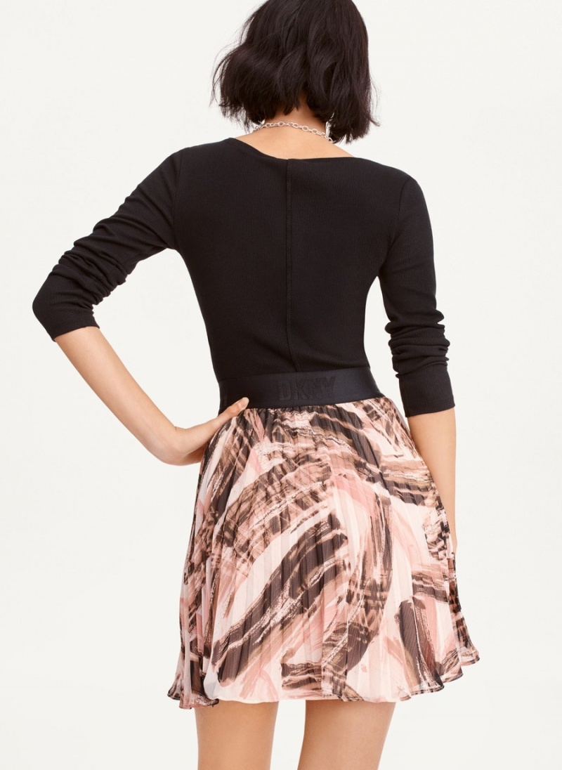 Women's Dkny Pull On Pleated Chiffon Mini Skirts Black | R0062387