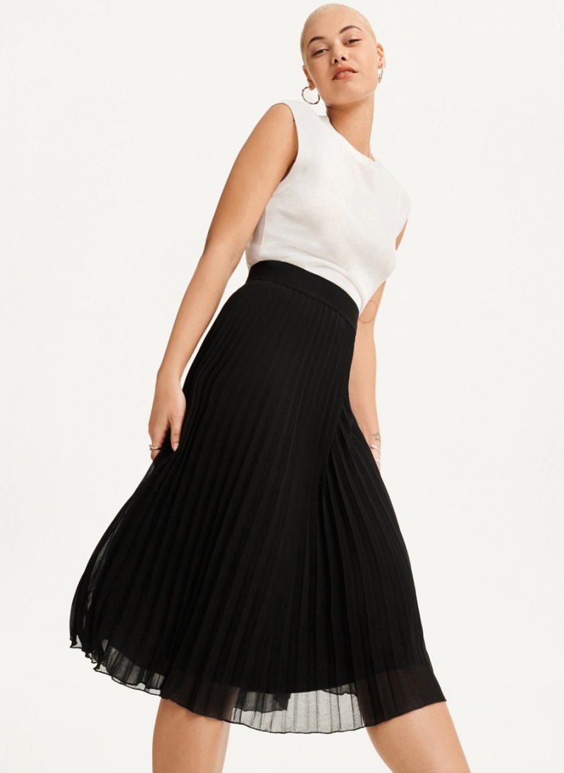 Women's Dkny Pull On Pleated Maxi Skirts Black | L7949101