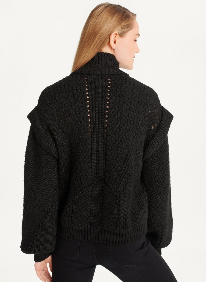 Women's Dkny Quarter Zip Cable Knit Sweaters Black | G8351667
