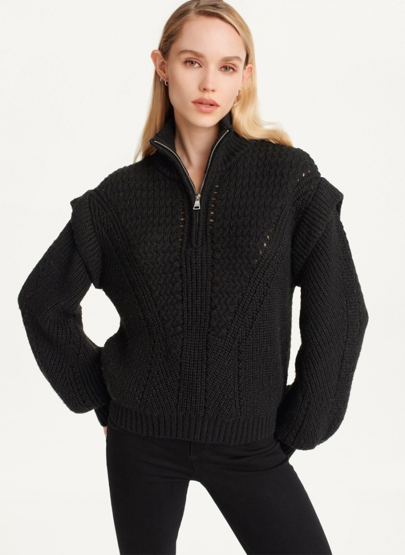 Women's Dkny Quarter Zip Cable Knit Sweaters Black | G8351667