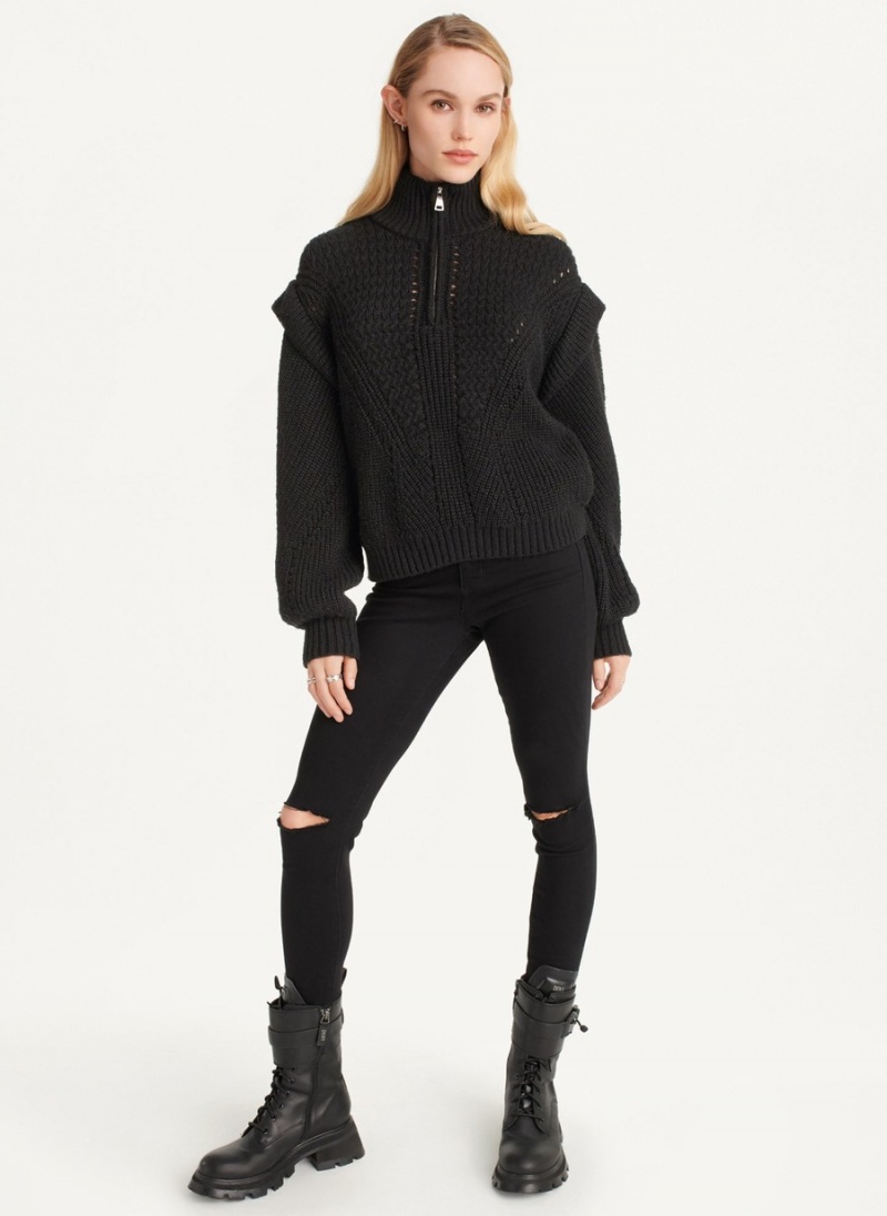 Women\'s Dkny Quarter Zip Cable Knit Sweaters Black | G8351667