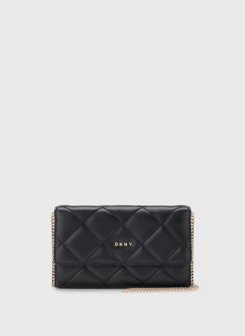 Women\'s Dkny Quilted On A Chain Wallets Black | C3224635