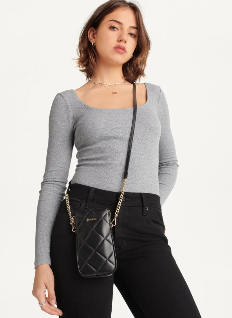 Women's Dkny Quilted Phone Crossbody Bags Black | D2200080