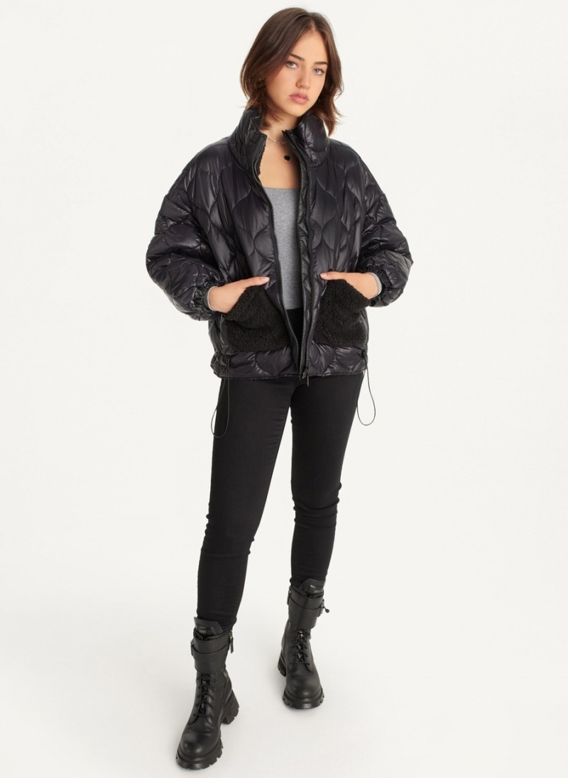 Women's Dkny Quilted With Sherpa Pockets Jackets Black | G1508346