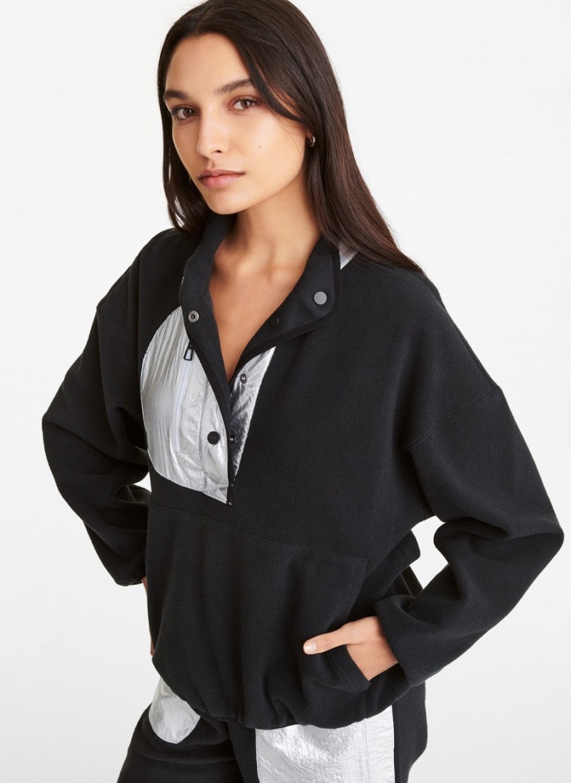 Women's Dkny Reversible Fleece Popover Cardigan Black | A5346910
