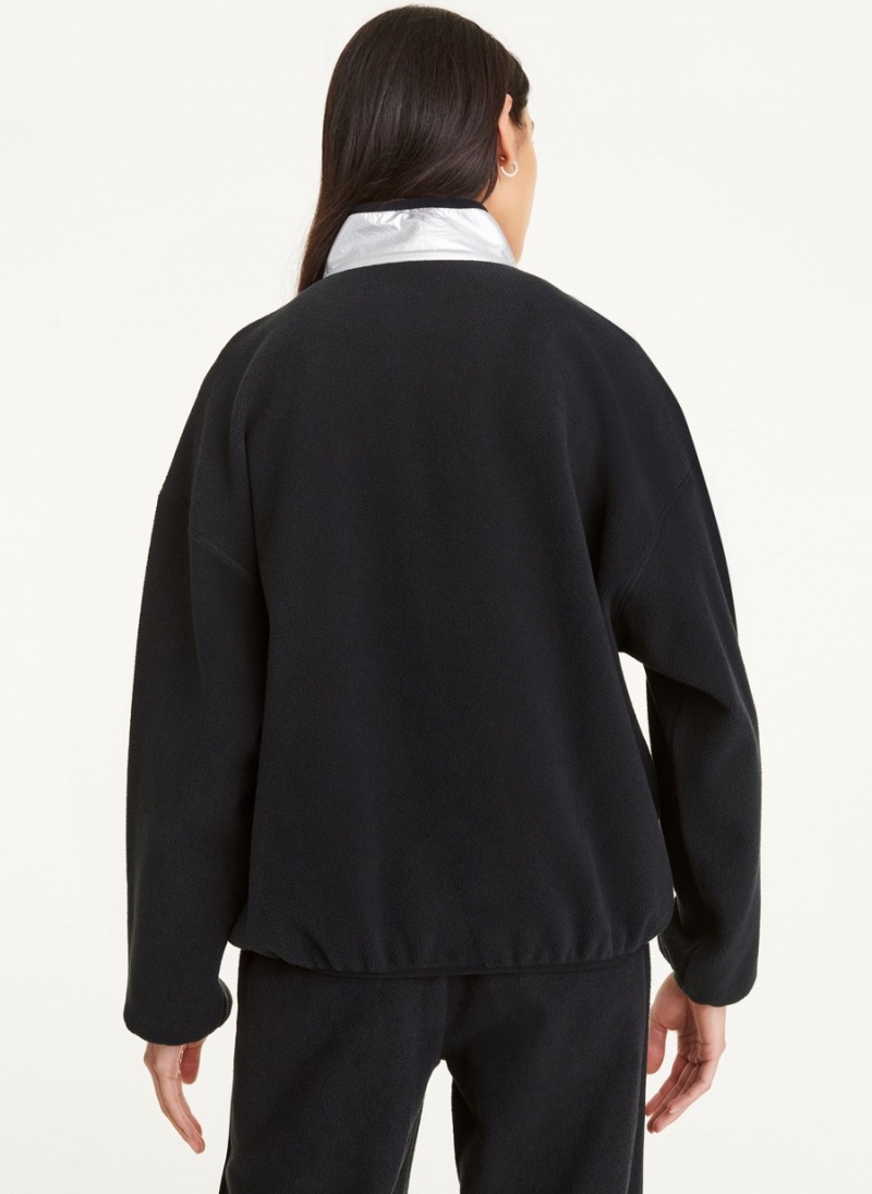Women's Dkny Reversible Fleece Popover Cardigan Black | A5346910