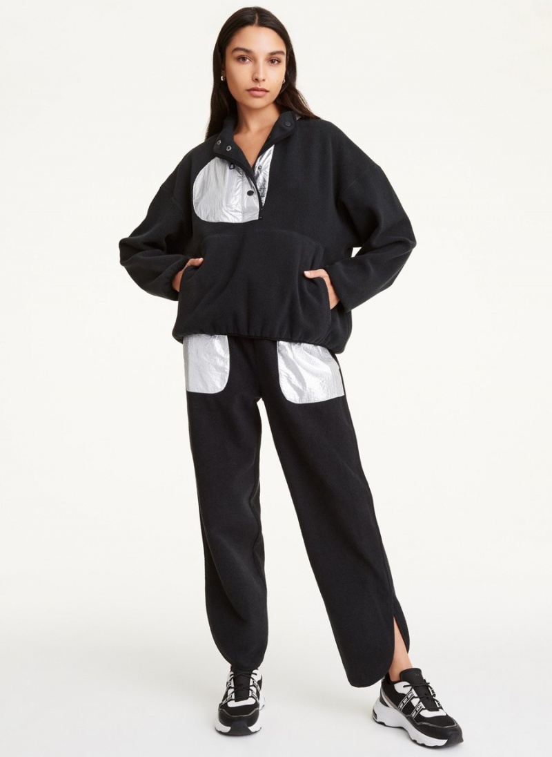 Women's Dkny Reversible Fleece Popover Cardigan Black | A5346910