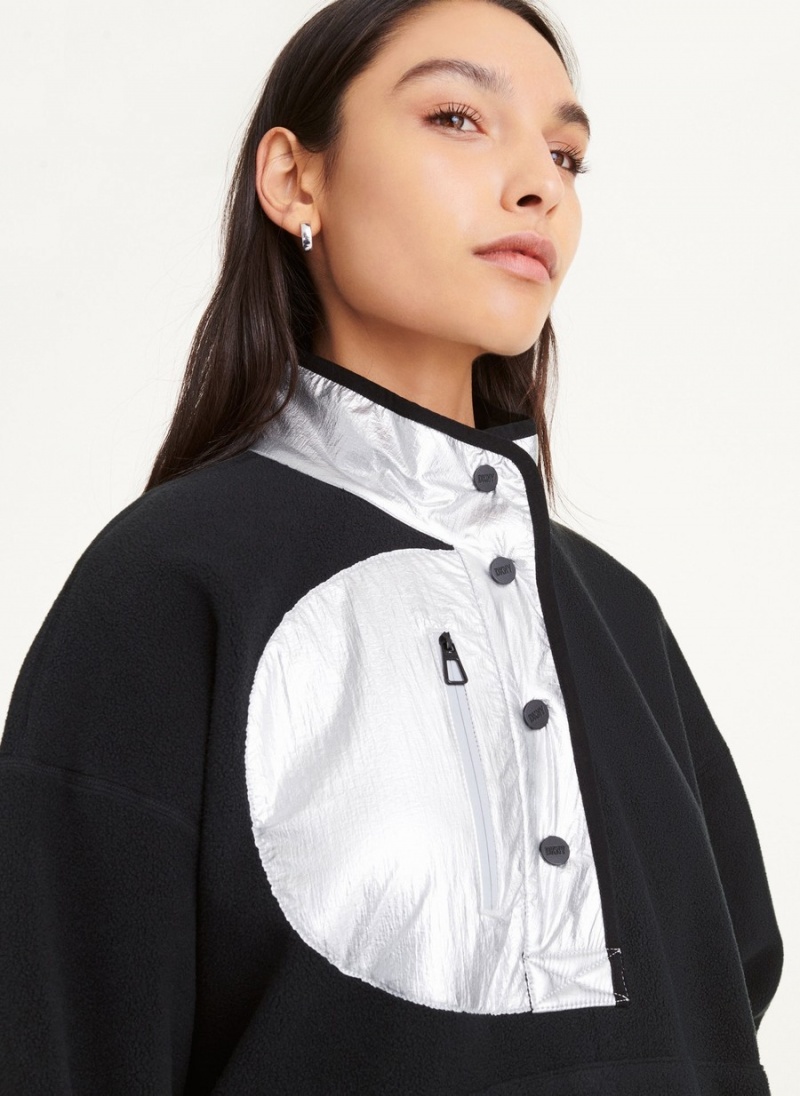 Women's Dkny Reversible Fleece Popover Cardigan Black | A5346910